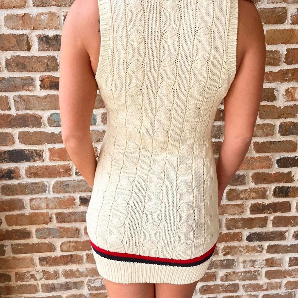 Cream and Red Women's Ralph Lauren Rugby Sweater Dress - Picture 5 of 8